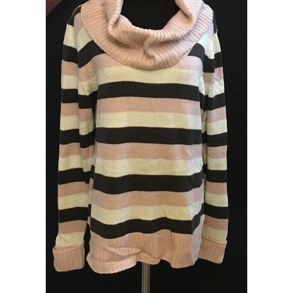NEW Womens Canyon River Blues Pink Gray Striped Cowl Neck Sweater Size Large